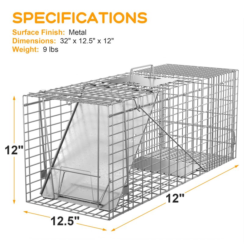 Nouva 32" Live Animal Cage Trap - Steel Large Folding Humane Cat Trap Raccoon Trap w/Handles for Rabbits, Stray Cats, Squirrels, Skunk, Groundhogs and Opossums