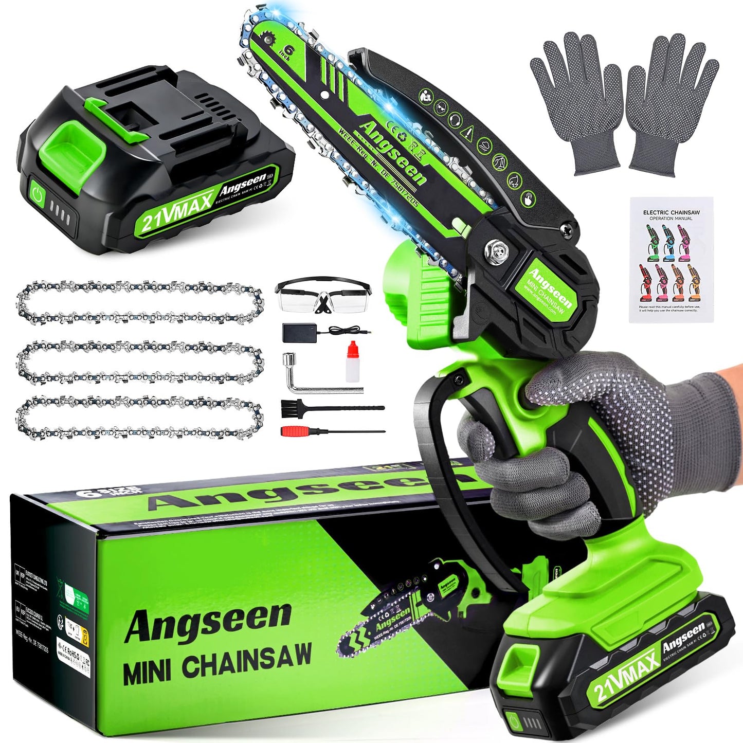 Mini Chainsaw Cordless 6 Inch, Electric Chain Saw with 3 Chains and 850W Motor, Small Battery Chainsaw with 1 Battery and Safety Lock, Light Weight Handheld Chain Saw for Wood Cutting Tree Trimming