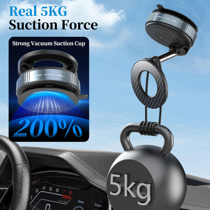PlusAcc Vacuum Magnetic Phone Holder for Car - Suction Phone Mount 360°Rotatable Foldable Portable Strong Magnet Stand for iPhone17/16/15/14/13/12 Pro/Pro Max on Mirror, Smooth Surface, Windscreens