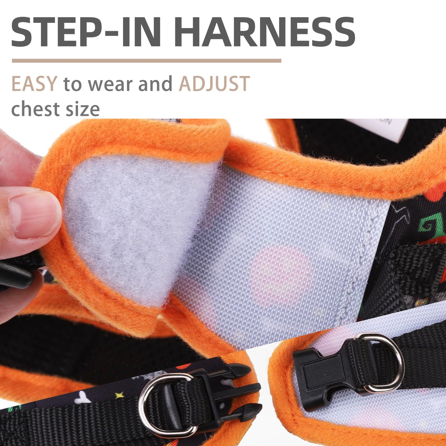 PUPTECK Adjustable Dog Harness Collar and Leash Set Step in No Pull Pet Harness for Small Medium Dogs Puppy and Cats Outdoor Walking Running, Soft Mesh Padded Reflective Vest Harnesses, Halloween, S