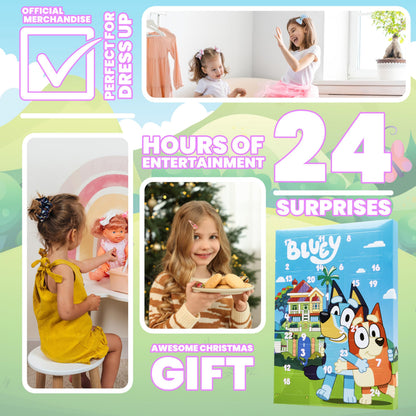 Bluey Hair Accessories Advent Calendar 2025 for Girls Christmas Countdown with 24 Hair Clips Bows Scrunchies Ties Claw Clips, Holiday Gifts for Girls