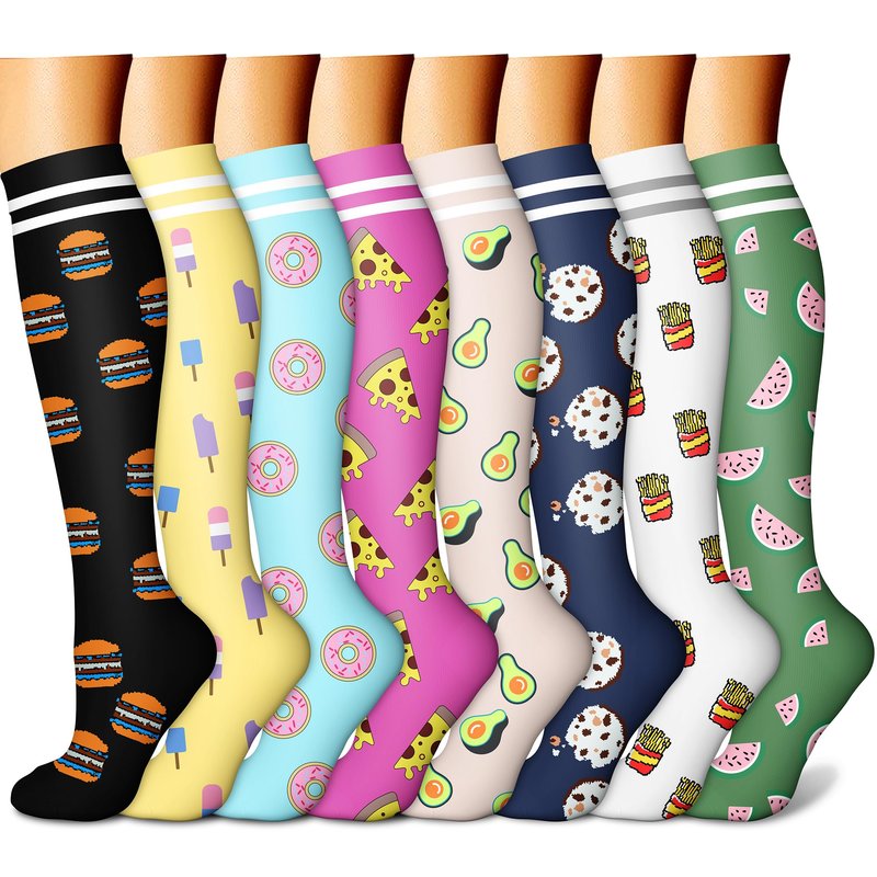 CHARMKING Compression Socks for Women & Men (8 Pairs) 15-20 mmHg Graduated Copper Support Calf Socks are Best for Pregnant, Nurses - Boost Performance, Circulation, Knee High Wide Calf(S/M, Multi 54)