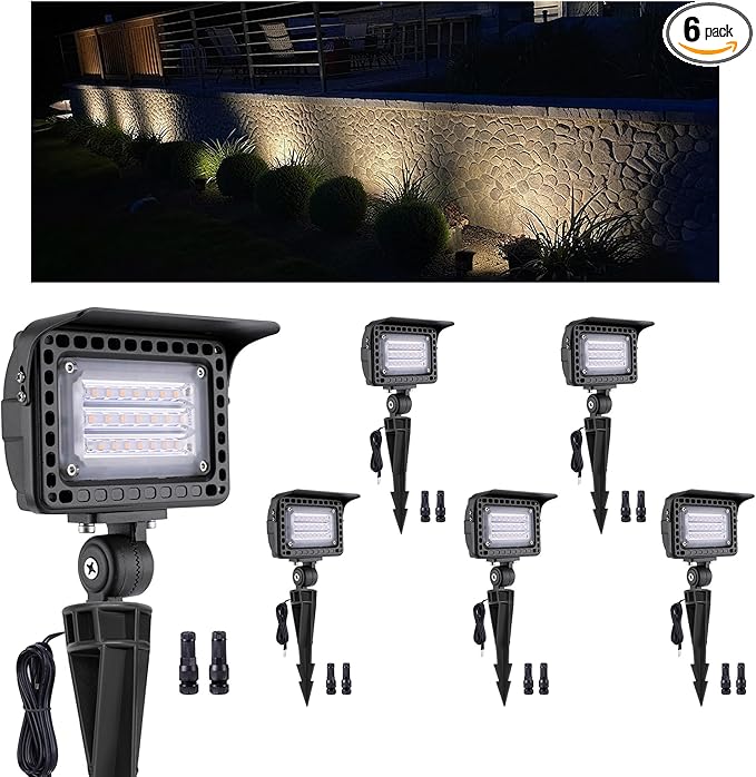 Gardenreet Outdoor Low Voltage LED Flood Lights - 12W 12V Landscape Wall Wash Lights, IP65 Waterproof Angle Adjustable Aluminum Brown Hardwired for Wall House Patio Backyard 6 Pack