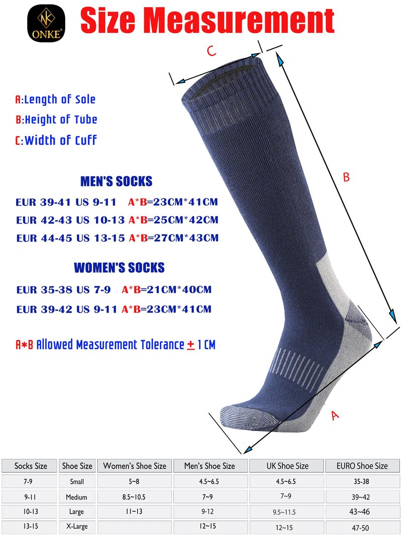 ONKE Knee High Socks for Men Work Boot Heavy Duty Tube Over the Calf Thick Full Cushion Moisture Control Durable Breathable(NavyBlue L)