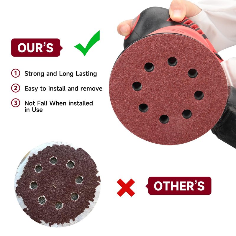 POTUINOM 100 PCS 5 Inch Sanding Discs 240 Grit, Round Hook and Loop Sandpaper for Random Orbital Sander