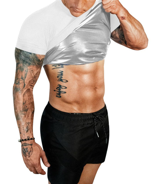 FUXERT Sauna Shirt for Men Sweat Sauna Suit for Gym Exercise Compression Shirt Workout Shapewear (WTGY L)