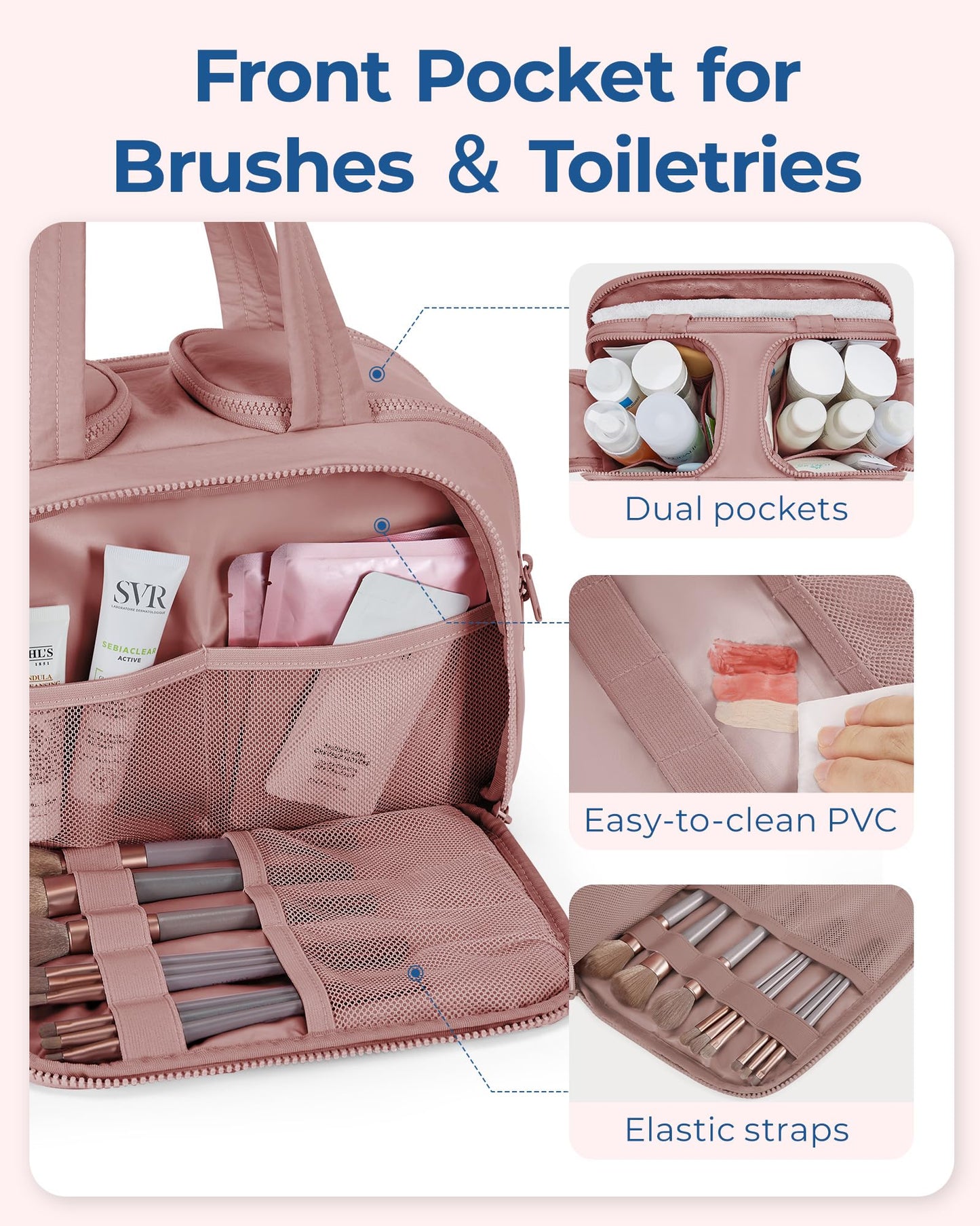 BAGSMART Travel Toiletry Bag, Lightweight Large Wide-open Travel Bag for Women, Puffy Cosmetic Makeup Bag Organizer with Handle for Accessories,Essentials, Toiletries, Dark Pink