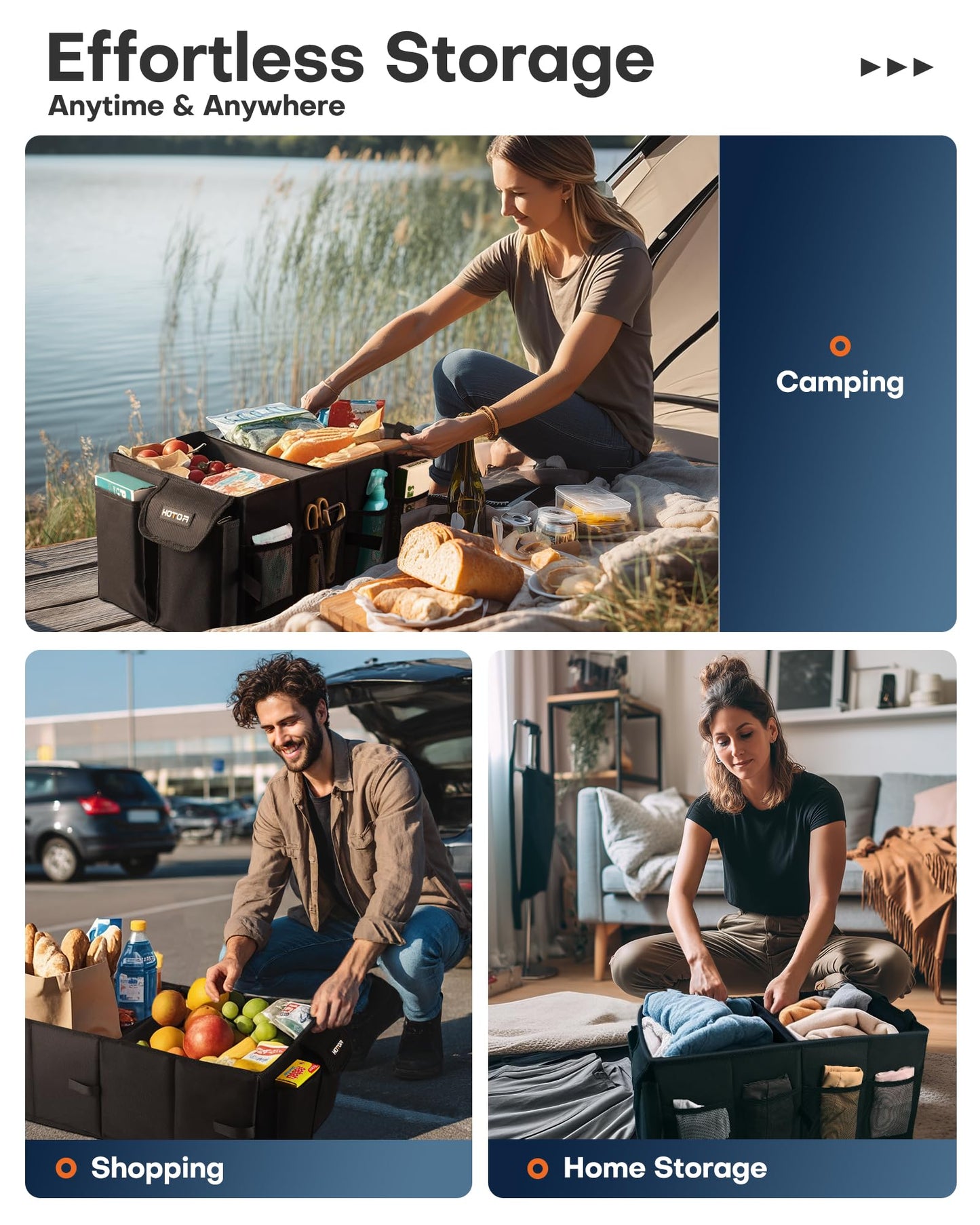 HOTOR Trunk Organizer - Car Organizer, Foldable Trunk organizer for SUVs & Sedans, Sturdy Car Organization for Car Accessories, Tools, Sundries, Black, 2 Compartments, 21.3"×12.6"×10.6"