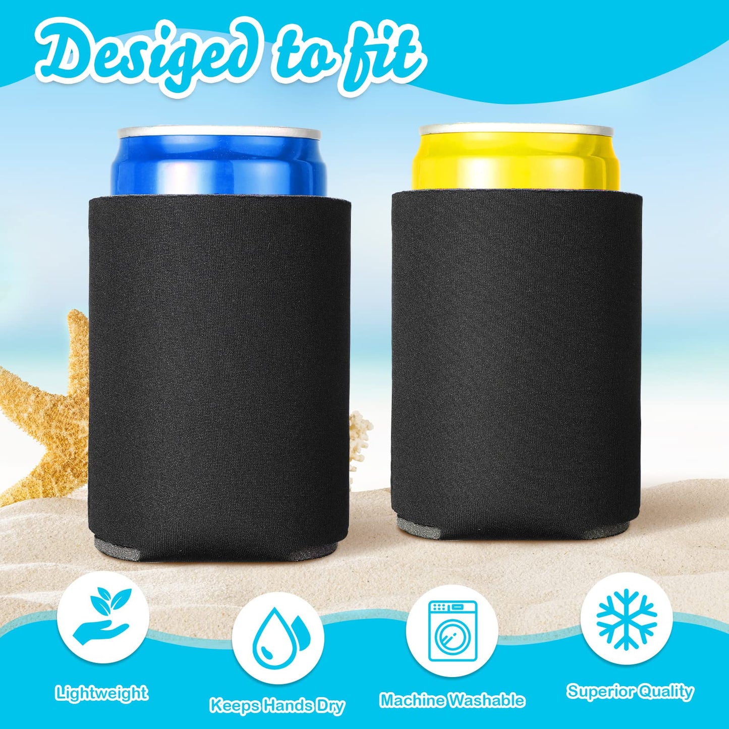 CHENGU 80 Pieces Can Coolers Soft Insulated Soda Cover Coolies Blank Can Covers Collapsible Can Cooler Sleeves Plain Can Sleeves for Soda Beverage DIY Customizable Weddings Party(Black)