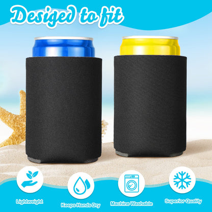 CHENGU 80 Pieces Can Coolers Soft Insulated Soda Cover Coolies Blank Can Covers Collapsible Can Cooler Sleeves Plain Can Sleeves for Soda Beverage DIY Customizable Weddings Party(Black)