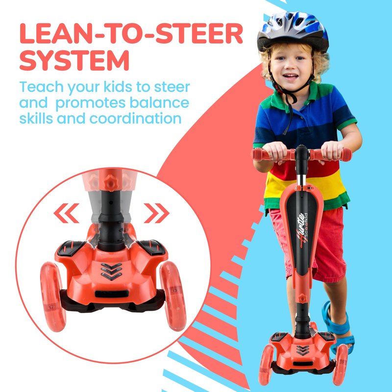 Serenelife Kids Scooter, 3 Wheel Scooter for Kids, Foldable Kick Scooter for Child & Toddlers Ages 3-12, Adjustable Height and LED Light Up Wheels
