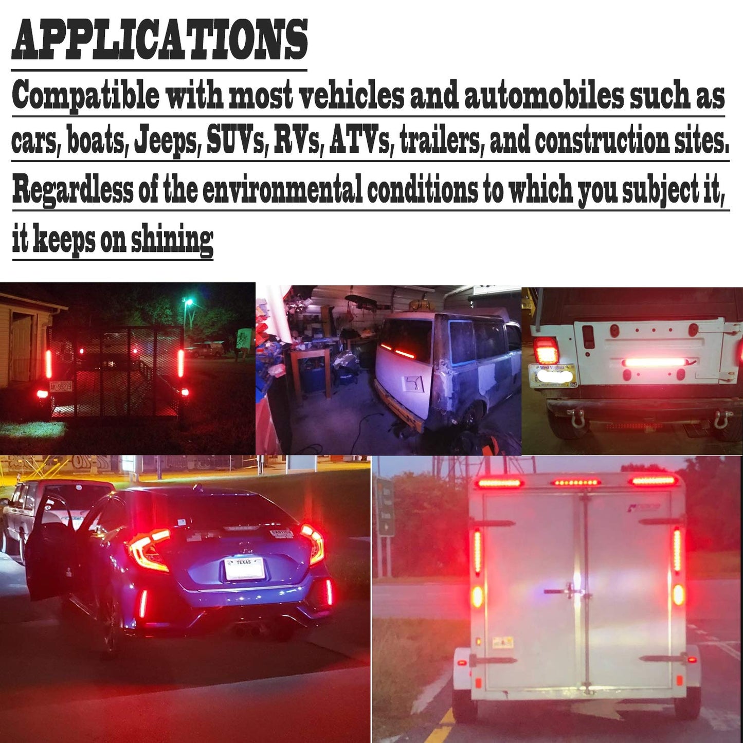 2 Pack 10" 15 LED Trailer Identification Light 9 to 30-volt, LED Stop Turn Tail Light Assembly Third Brake Bar Strip Truck Rear Marker Light IP67 Waterproof for Heavy Duty Marine Boats Trucks Pickups