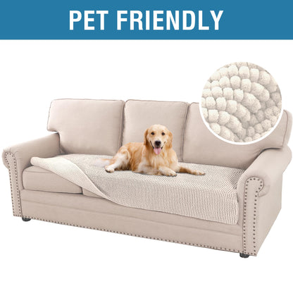H.Versailtex Chenille Dog Bed Cover Thick Soft Sofa Covers for 3 Cushion Couch Anti Slip Sofa Slipcovers Furniture Protector for Dog, Pet, Cat (90x208cm, Ivory)