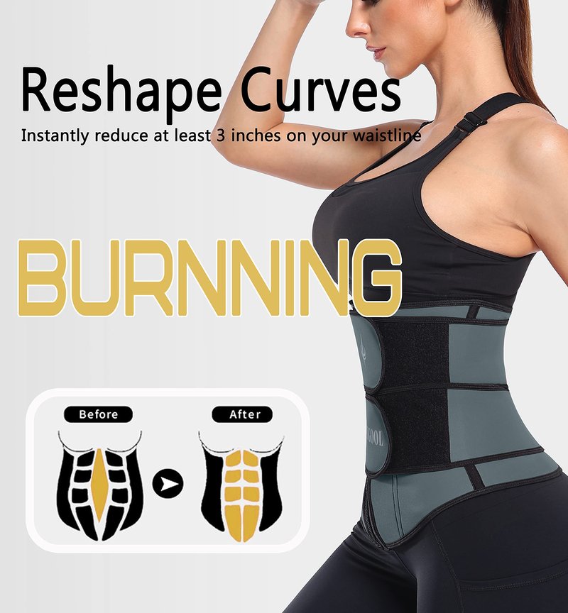 ANGOOL Neopren Waist Trainer For Women,Workout Plus Size Trimmer Belt Sauna Sweat Corset Cincher With Zipper L Gray-Dark