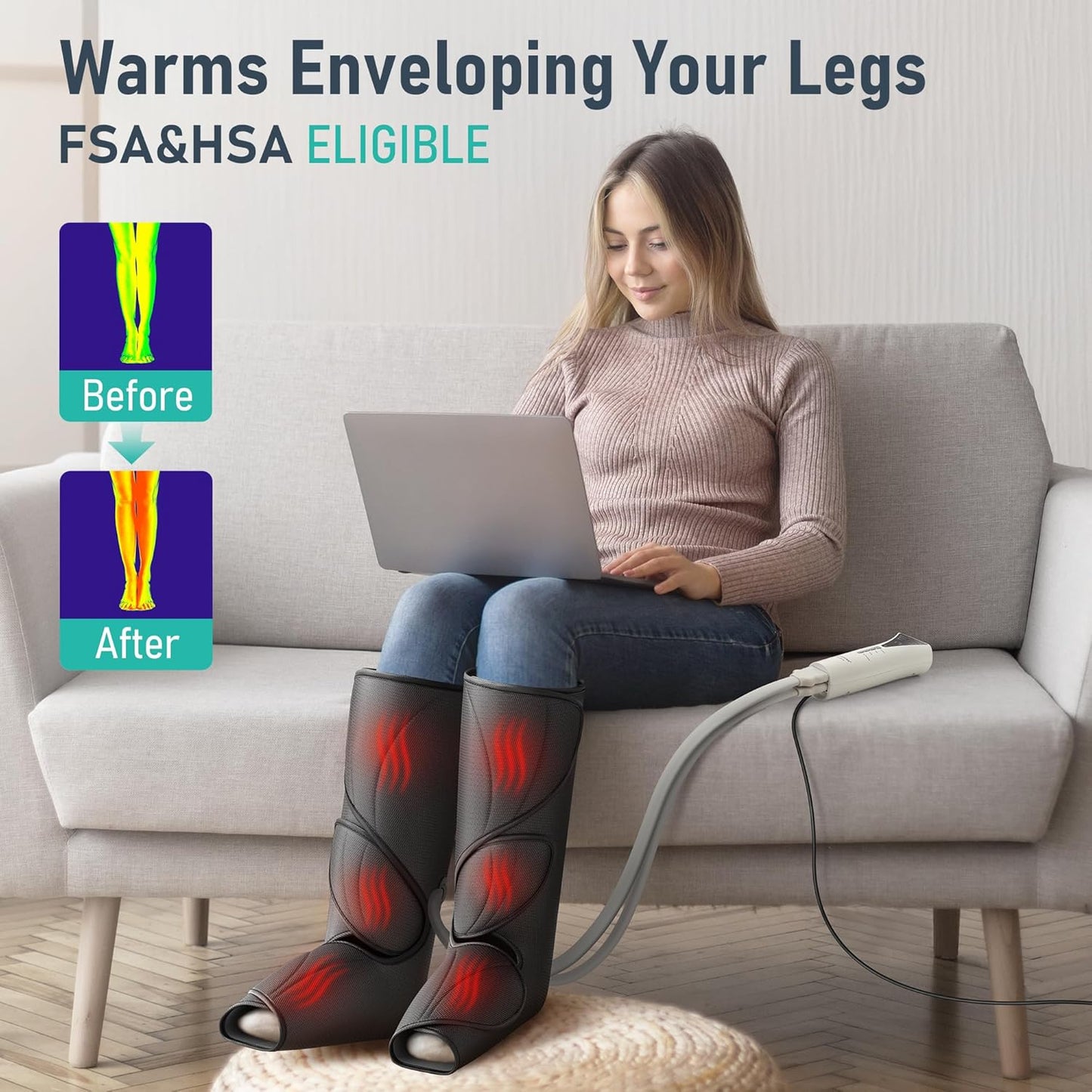 QUINEAR Leg Massager with Heat and Air Compression,Foot and Calf Massager for Circulation and Pain,Compression Boots with 3modes and 3 Intensities,Gift for Dad Mom