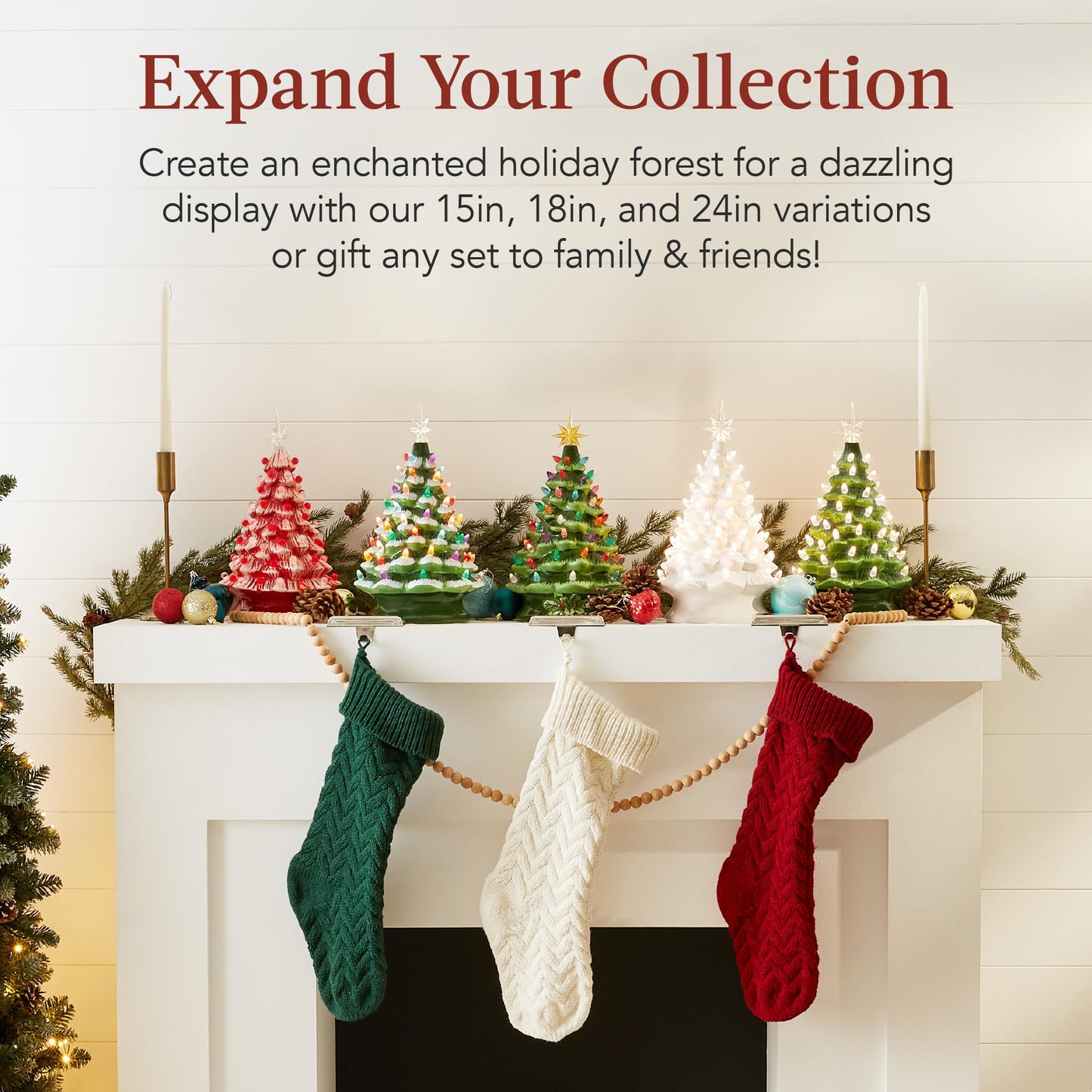 Best Choice Products 15in Ceramic Christmas Tree, Pre-lit Hand-Painted Tabletop Holiday Tree, 2 Star Toppers, 64 Lights - Flocked w/Multicolored Bulbs