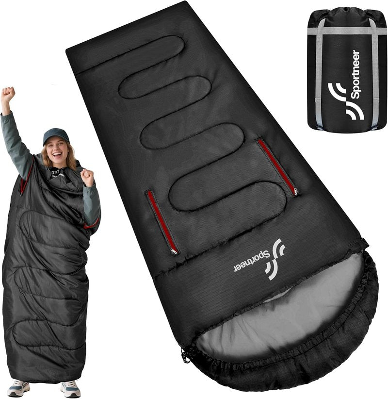 Sportneer Wearable Sleeping Bag - Walkable Design with Arm Zippers | Waterproof & Compact for Camping, Travel, and Stadiums