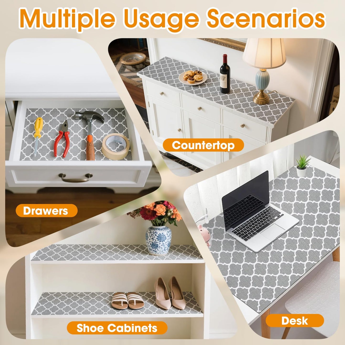 COAVAS Shelf Liner for Cabinets & Drawers Non Slip, No Adhesive Drawer Liners for Dresser, Kitchen, Shelves, Thick Shelf Paper Waterproof, Cut-to-Size (Gray, 12IN x 10FT)