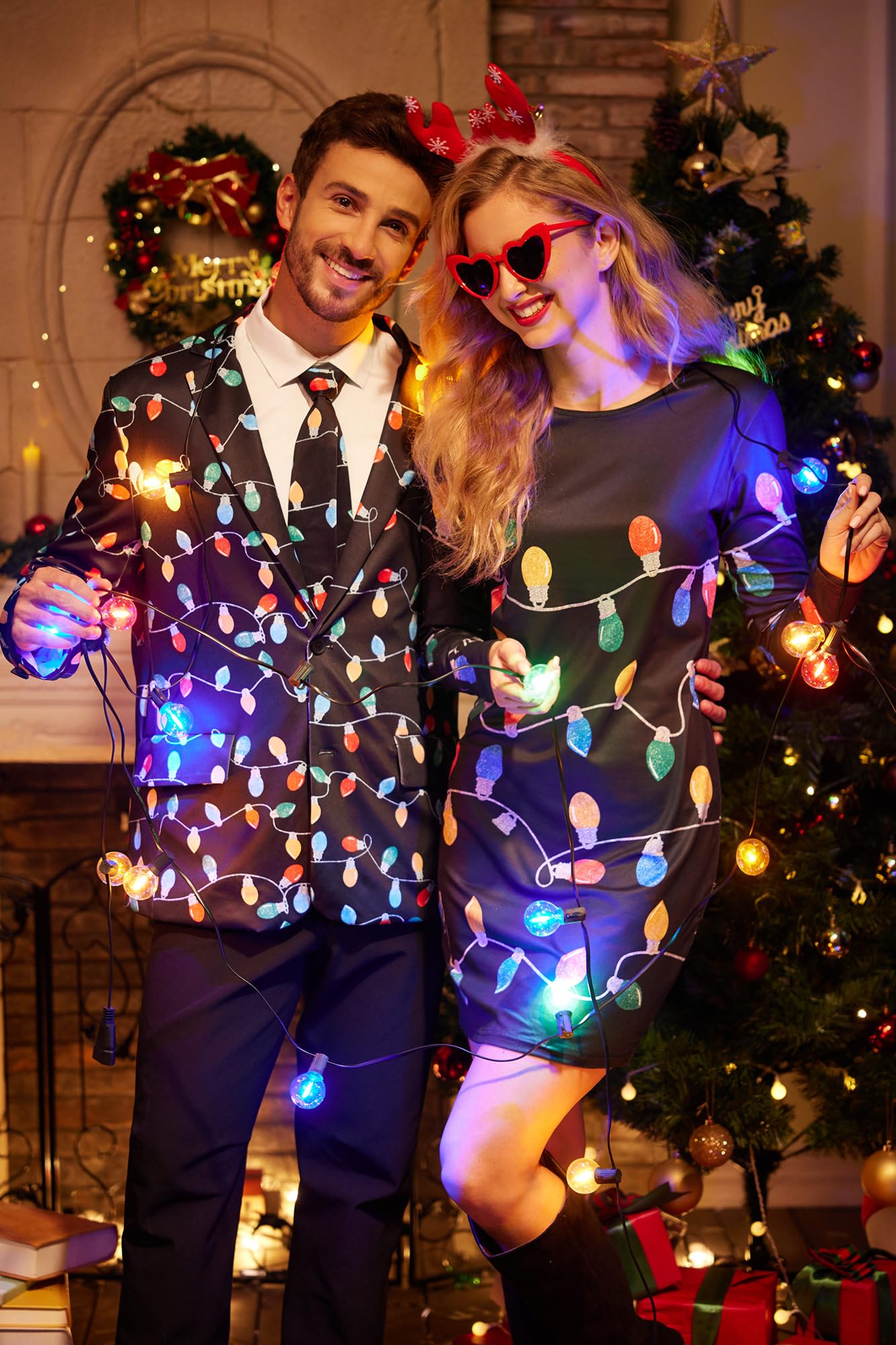 For G and PL Christmas Womens Bodycon Printed Costume Black Long Sleeve Dress Crewneck Pullover Outfits Light XL