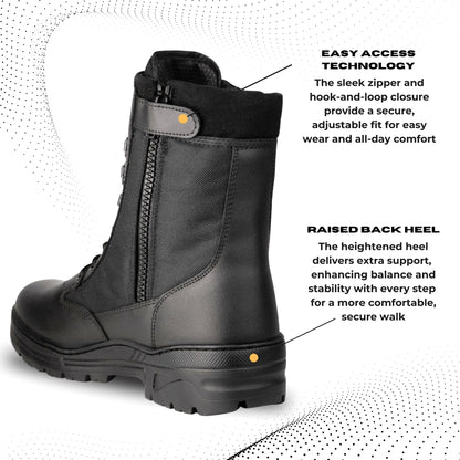 Savage Island Leather Side Zip & Lace Up Army Tactical Combat Boots Black for Work, Security, Motorcycle, Cadet