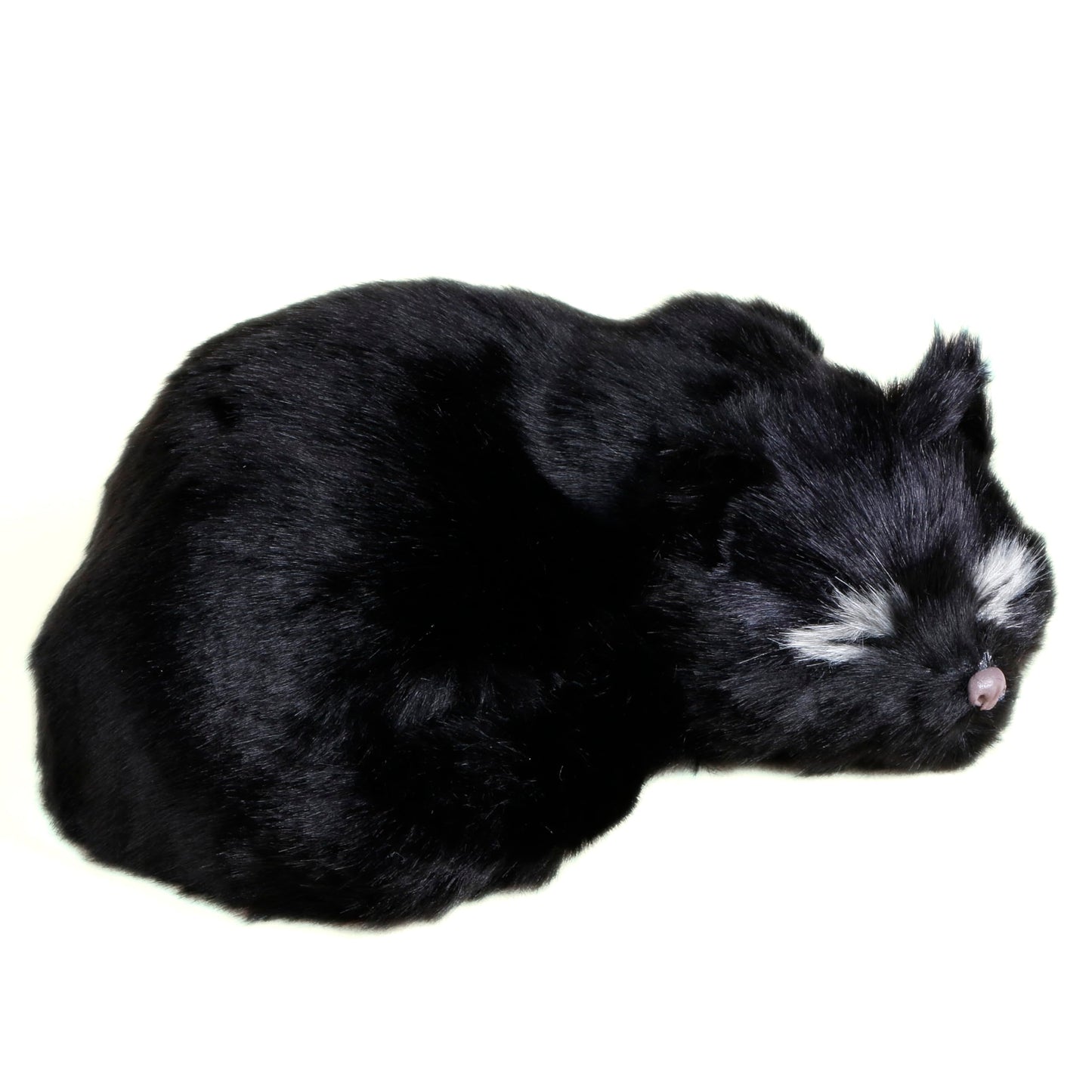 Lifelike Black Sleeping Cat Figurine - Realistic Curled Up Void Kitten Statue, Faux Fur Kitty House Panther Decor, Handcrafted Goth Halloween Decoration Home Office Gift