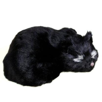 Lifelike Black Sleeping Cat Figurine - Realistic Curled Up Void Kitten Statue, Faux Fur Kitty House Panther Decor, Handcrafted Goth Halloween Decoration Home Office Gift
