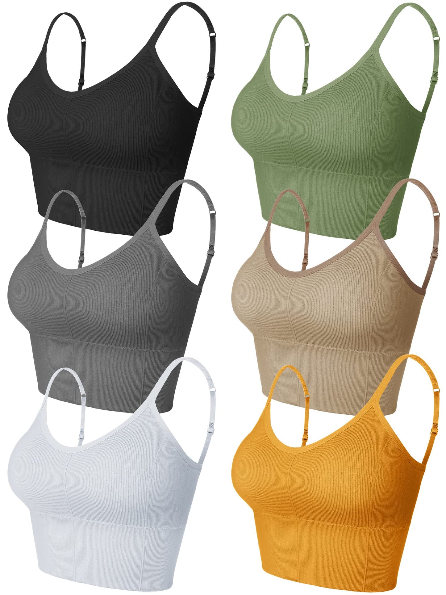Geyoga 6 Pieces Sleep Bra Bralettes for Women with Support Crop Tank Top Cami Bra Padded Bralettes with Adjustable Straps (Simple Colors, Medium)