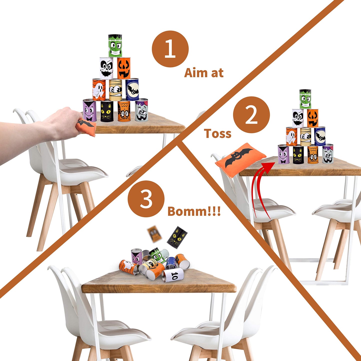 JOYIN 13 Pcs Halloween Carnival Can Bean Bag Toss Games for Kids & Adults Trick or Treat Decoration, Home Decor Party Favors Supplies, Homeschooling Backyard Game