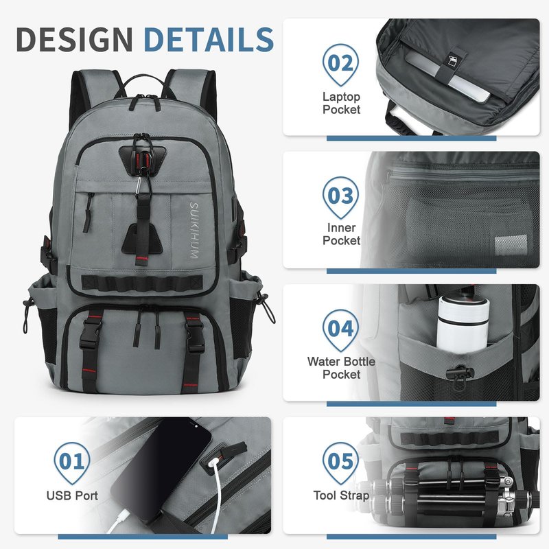 SUIKIHUM Travel Backpack 35L TSA Approved Carry on Backpack with Shoe Compartment & Wet/Dry Separation, Laptop Bag Fits 18.4 Inch Computer, Water Resistant Backpack for Men Women, Grey