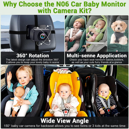 Baby Car Camera HD 1080P Baby Car Mirror 5 Mins Easy Installation Crystal Night Vision Infant Travel Safety Kit Rohent N06, Black, 4.3 Inch Screen