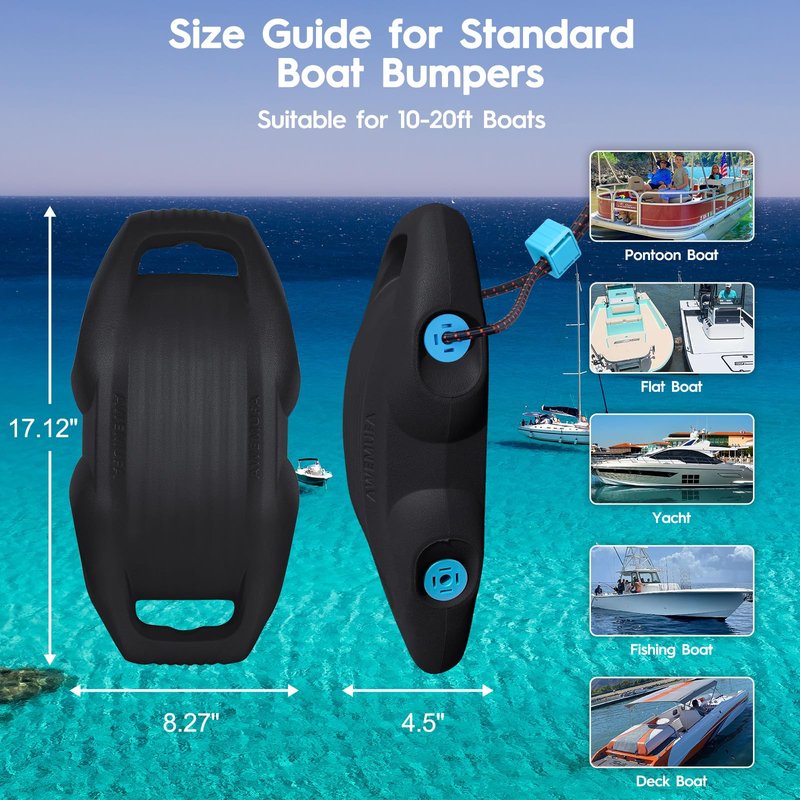 AWEMUFA 4 Pack EVA Boat Fenders for Docking, Large Boat Bumpers for Docking Upgraded Black Boat Buoys Bumpers, Fit for Pontoon, Bass, Deck and Jon Boat