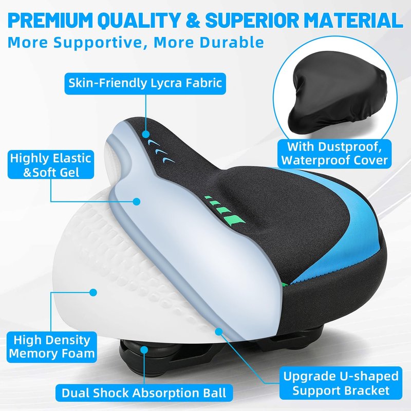 CDYWD Oversized Bike Seat for Men & Women, Comfortable Gel Padded, Extra Wide Bicycle Seat Cushion Comfort, Replacement Saddle for Peloton, Stationary Exercise Bike, Mountain Bike, Cruiser, City Bike