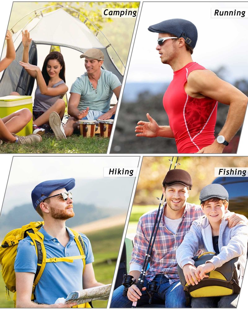 Chuarry 8 Pack Men's Mesh Flat Cap Breathable Summer Newsboy Hat Cabbie Driving Hats for Men (Multicolor)