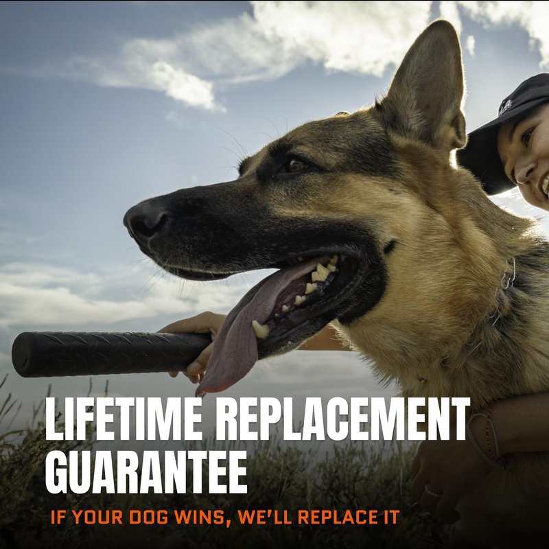 Monster K9 Chew Stick | Virtually Indestructible. Lifetime Guaranteed. | USA Made | VULCRON™ Natural Rubber | Durable, Heavy Duty Tug & Fetch Dog Toy for Aggressive Chewers | Med/Large Breeds, 9x1.75”