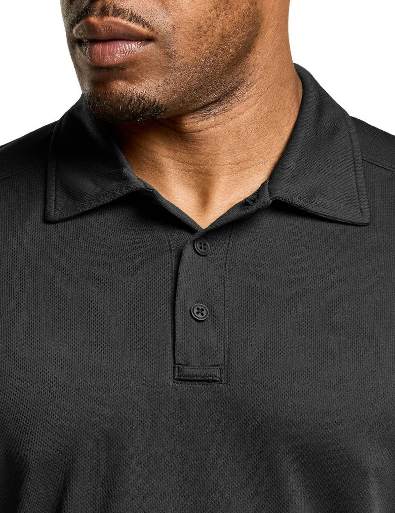 CQR Men's Quick Dry Tactical Polo Shirt, Lightweight Breathable Performance Polo, Short Sleeve UPF 50+ Outdoor Golf Shirt, Frost Pro Black, Large