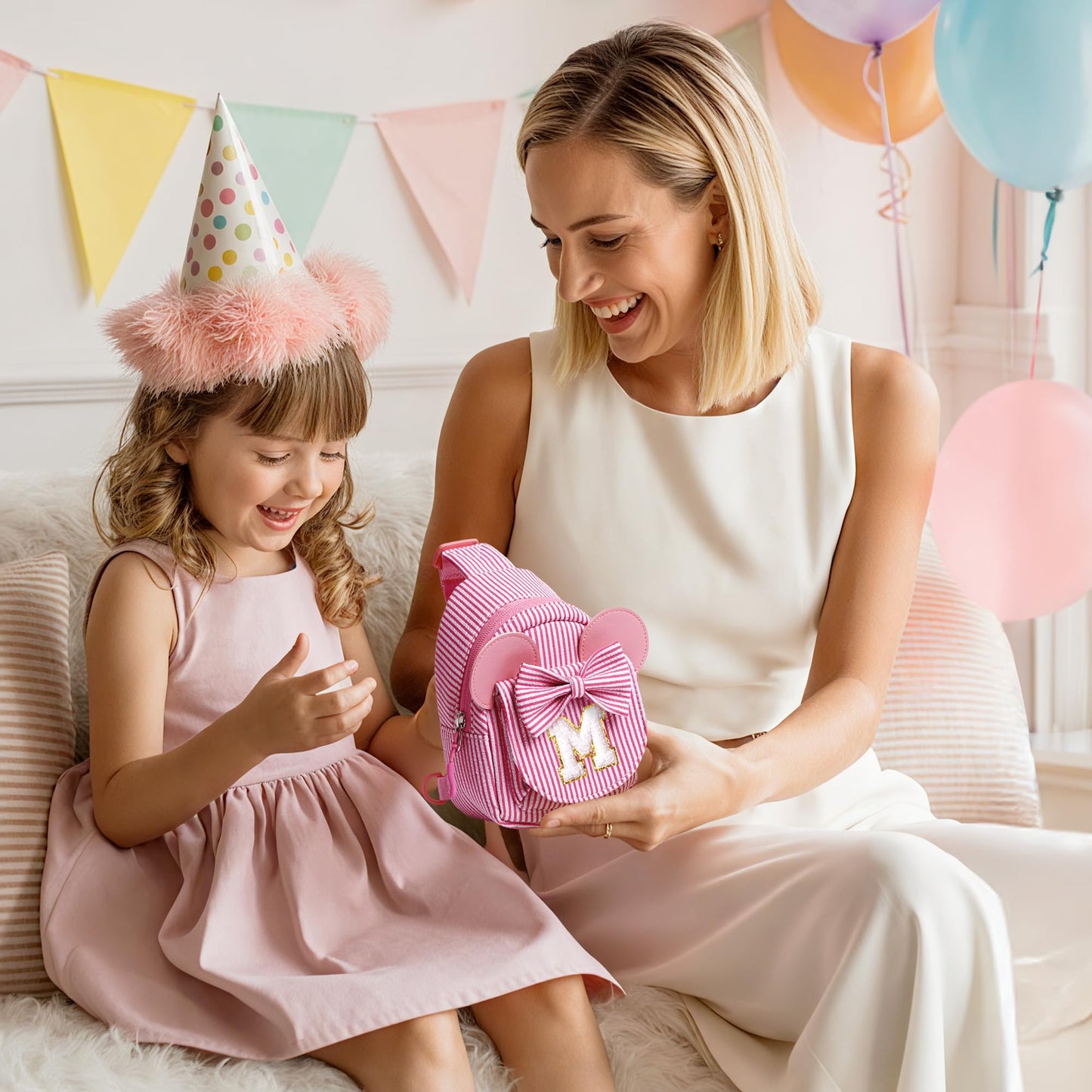 QLOVEA Valentines Day Gifts for Kids, Birthday Gifts for Girls Kids, Initial Pink Sling Bag for Kid Girl | Initial Monogram Fanny Packs Crossbody Bag Purse for Girl Kid Year Old Birthday Gift (Pink A)