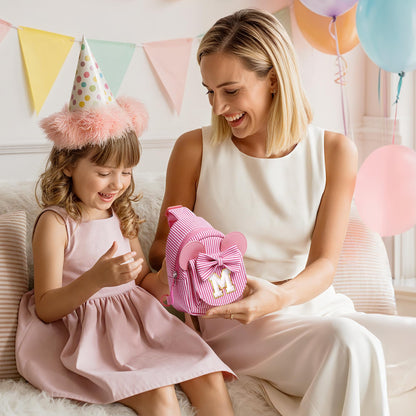 QLOVEA Valentines Day Gifts for Kids, Birthday Gifts for Girls Kids, Initial Pink Sling Bag for Kid Girl | Initial Monogram Fanny Packs Crossbody Bag Purse for Girl Kid Year Old Birthday Gift (Pink A)