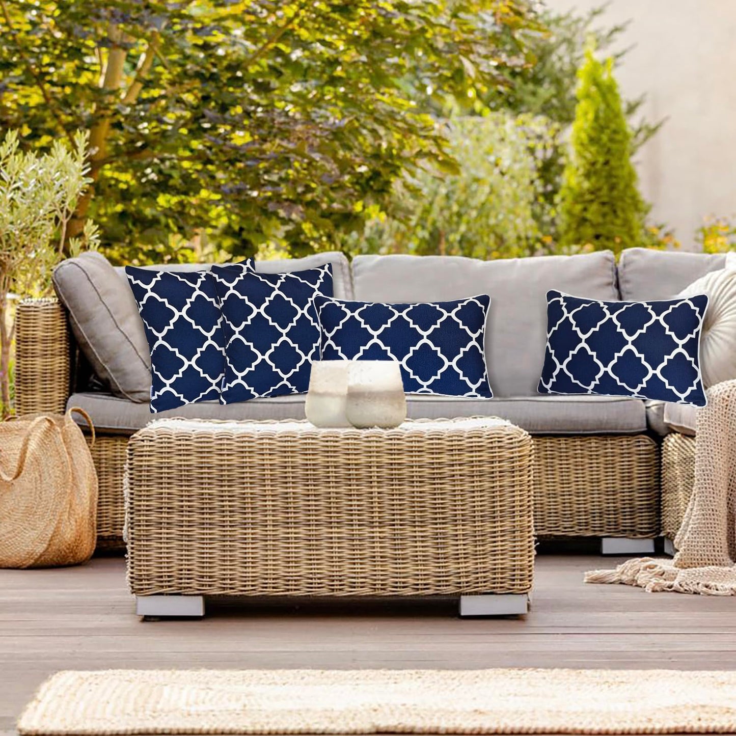 JMGBird Outdoor Waterproof Lumbar Pillows Set of 2 with Insert 12x20 Inch for Patio Furniture