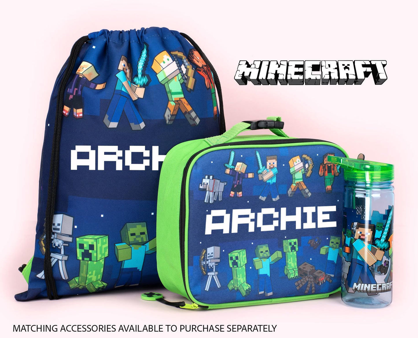 Minecraft - Personalised Kids Lunch Bag - Insulated Kids Snack Bag for Boys and Girls - Name Customisation - Dark Blue