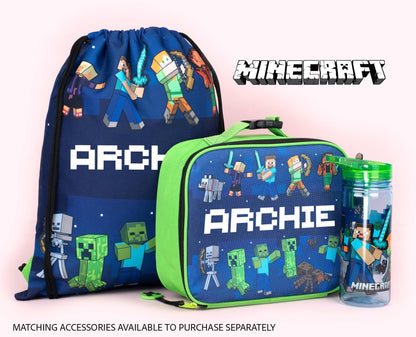 Minecraft - Personalised Kids Lunch Bag - Insulated Kids Snack Bag for Boys and Girls - Name Customisation - Dark Blue