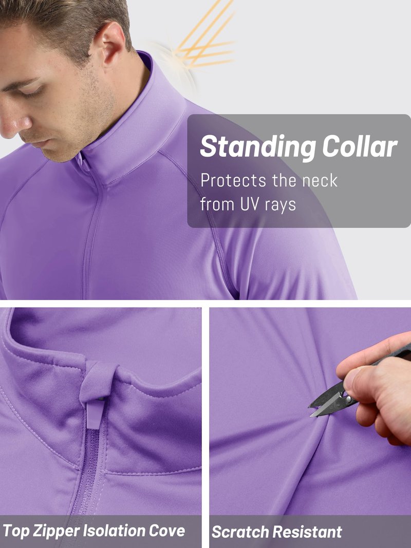 TACVASEN Men's Athletic SPF Pullover Shirts Running Fishing Tops Summer Sun Protection UPF 50+ Dry Fit T-Shirts Light Purple M