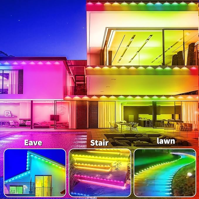 32.8FT Permanent Outdoor RGB Lights,IP67 Waterproof Smart LED Eaves Lights with App/Remote Control,for Christmas and All Holiday Decor,Daily and Accent Lighting,House Roof and Garden Lighting