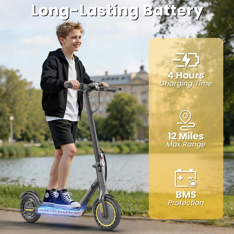 Electric Scooter, 350W Powerful Motor,8.5" Solid Tyre,19 Mph Top Speed,12 Miles Long Range, Lightweight Foldable E-Scooter with EABS & Drum Brake