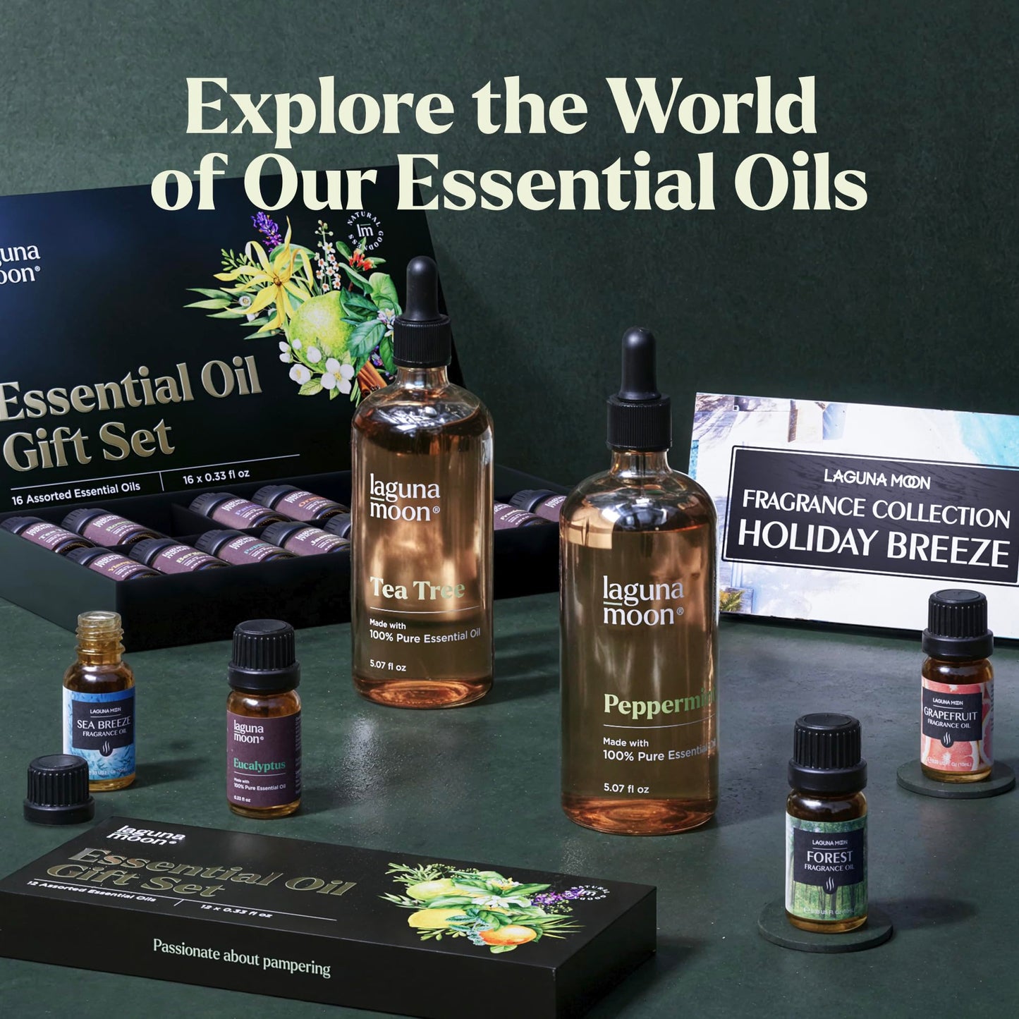 Lagunamoon Essential Oils Christmas Set - 6 Oils for Diffusers, Home Care, Candle Making Scents, Fragrance, Aromatherapy, Humidifiers, Gifts - Peppermint, Tea Tree, Lavender, Eucalyptus, Orange (10mL)