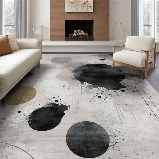ODIKA 8'x10' Under Grey Watercolor Splash Abstract Ellipse Contemporary Boho Washable Area Rug for Dining Room, Large Office, Lounge, Non-Slip Chair-Friendly