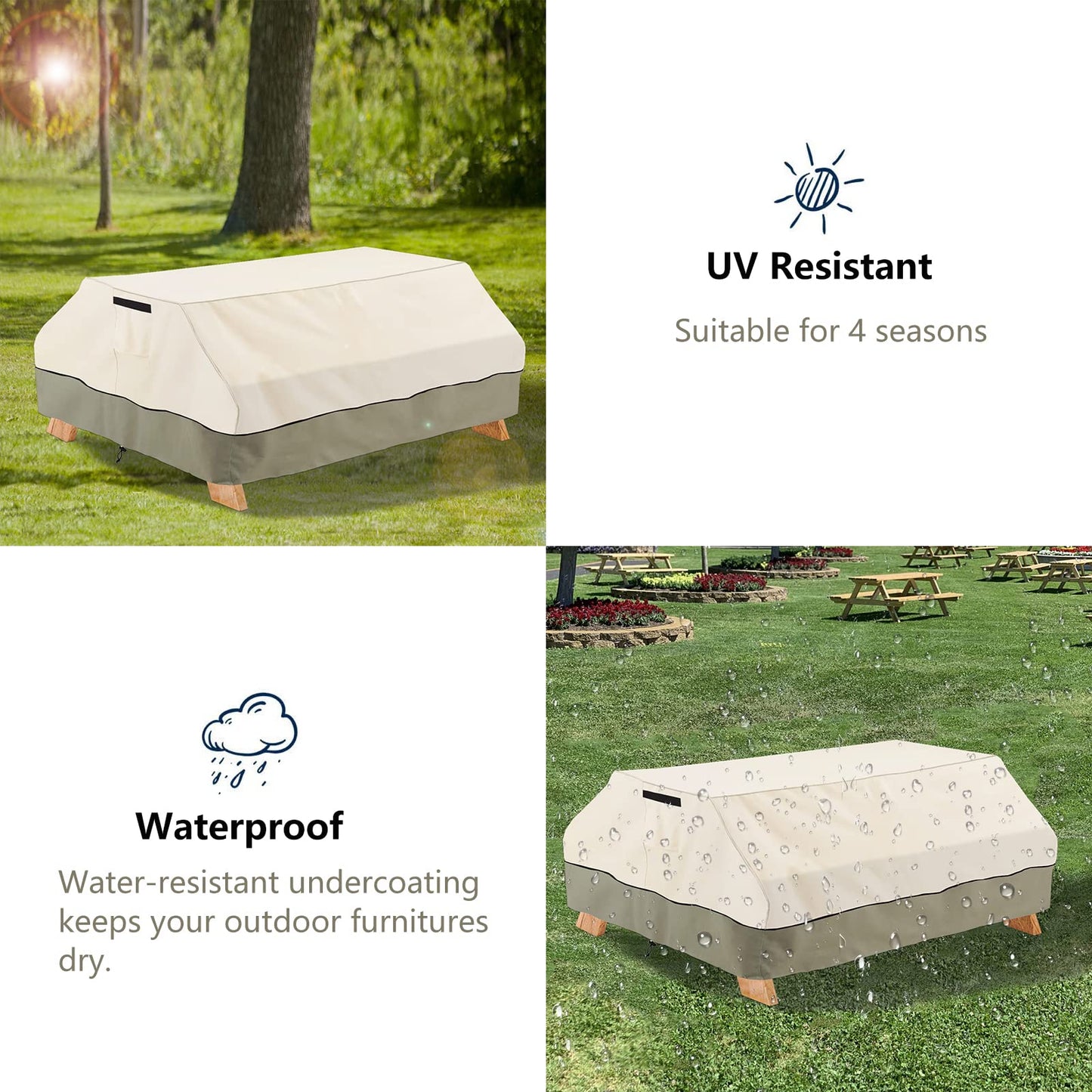 Bitubi 96 Inch Heavy Duty Waterproof Picnic Table Cover - 600D Tough Canvas Wind Dust Proof Anti-UV Outdoor Patio Table Bench Covers Winter