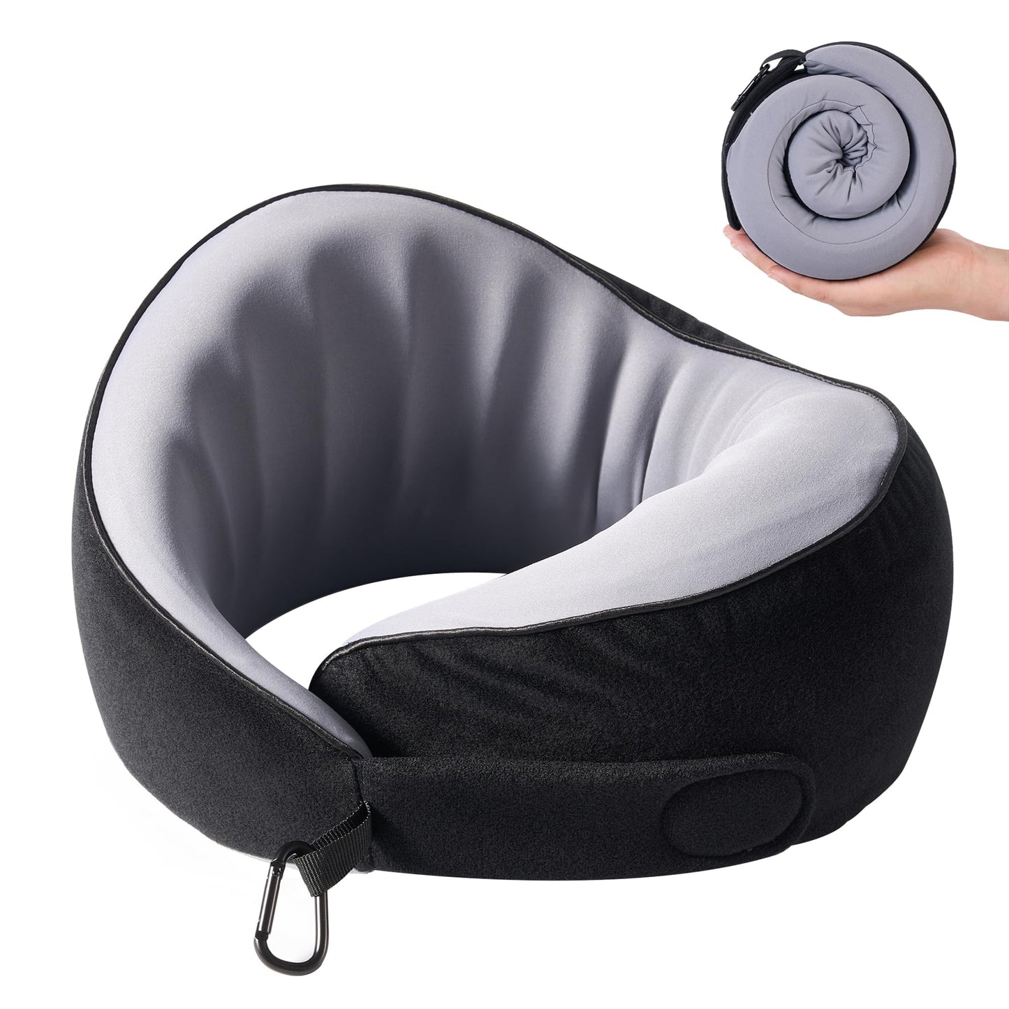 Travel Pillow, 100% Pure Memory Foam Travel Neck Pillow Airplane Neck Support Ergonomic Design for Traveling Suitable for Airplanes,Offices and Cars-Grey