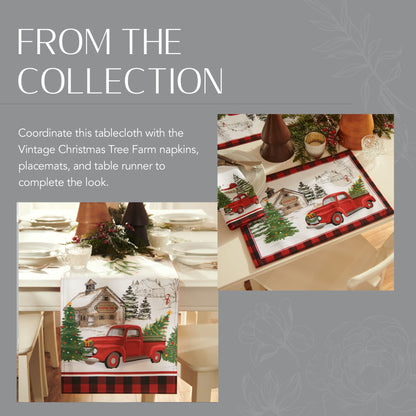 Elrene Home Fashions Vintage Truck Christmas Tree Farm Polyester Tablecloth, 60"X84", Rectangle