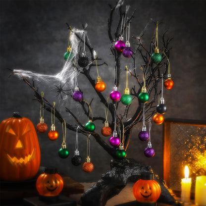 80 Pcs Mini Halloween Ball Ornaments 1" Halloween Hanging Glitter Ball Halloween Tree Ball Ornaments Shiny Tree Plastic Ball Decorations for Halloween Christmas Party Tree Decor(Halloween Style)
