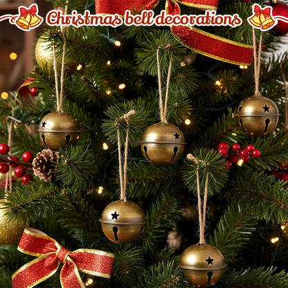 Zubebe Christmas Bells Jingle Bells Large 2.5 Inch Star Cutout Ornament for Crafts Christmas Tree Decor Gift Wrapping(Bronze,12 Pcs)